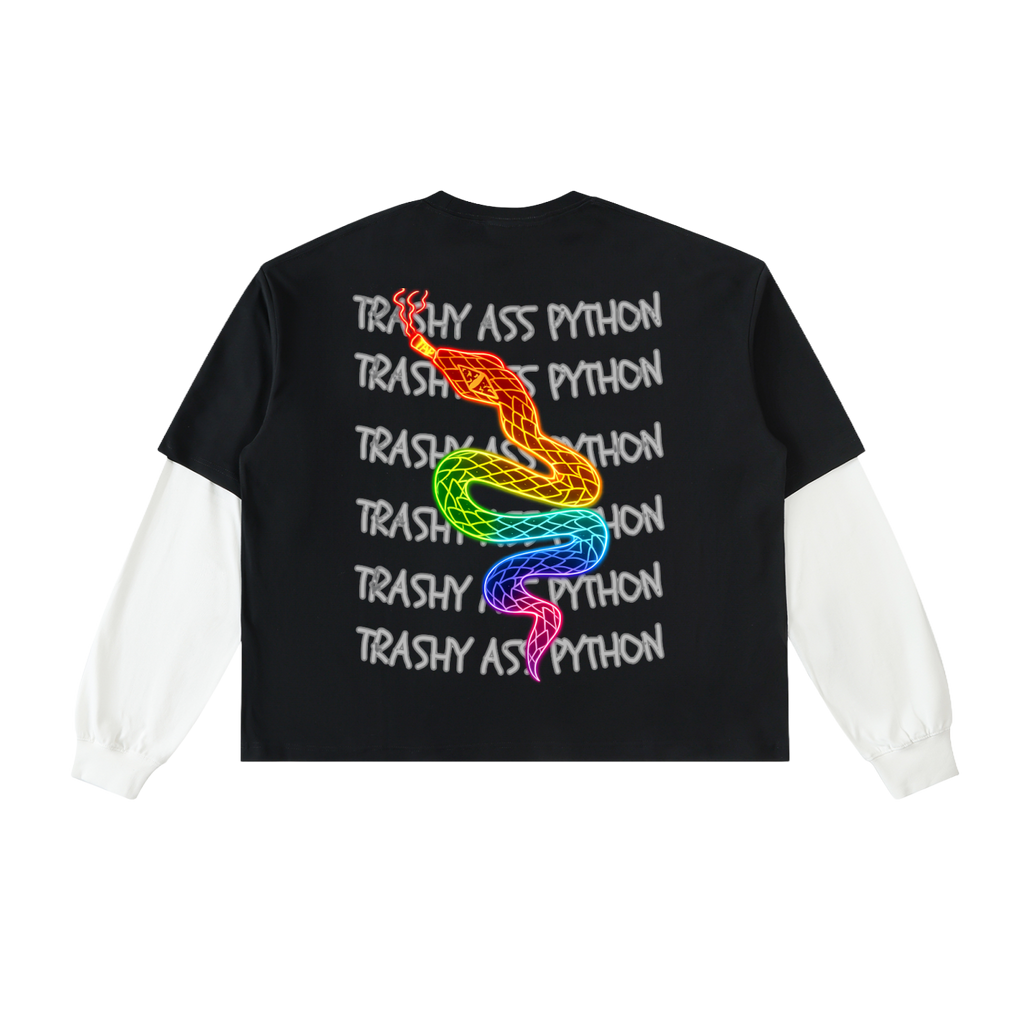 TRASHY ASS PYTHON Layered Contrast Sleeve Cotton T-Shirt