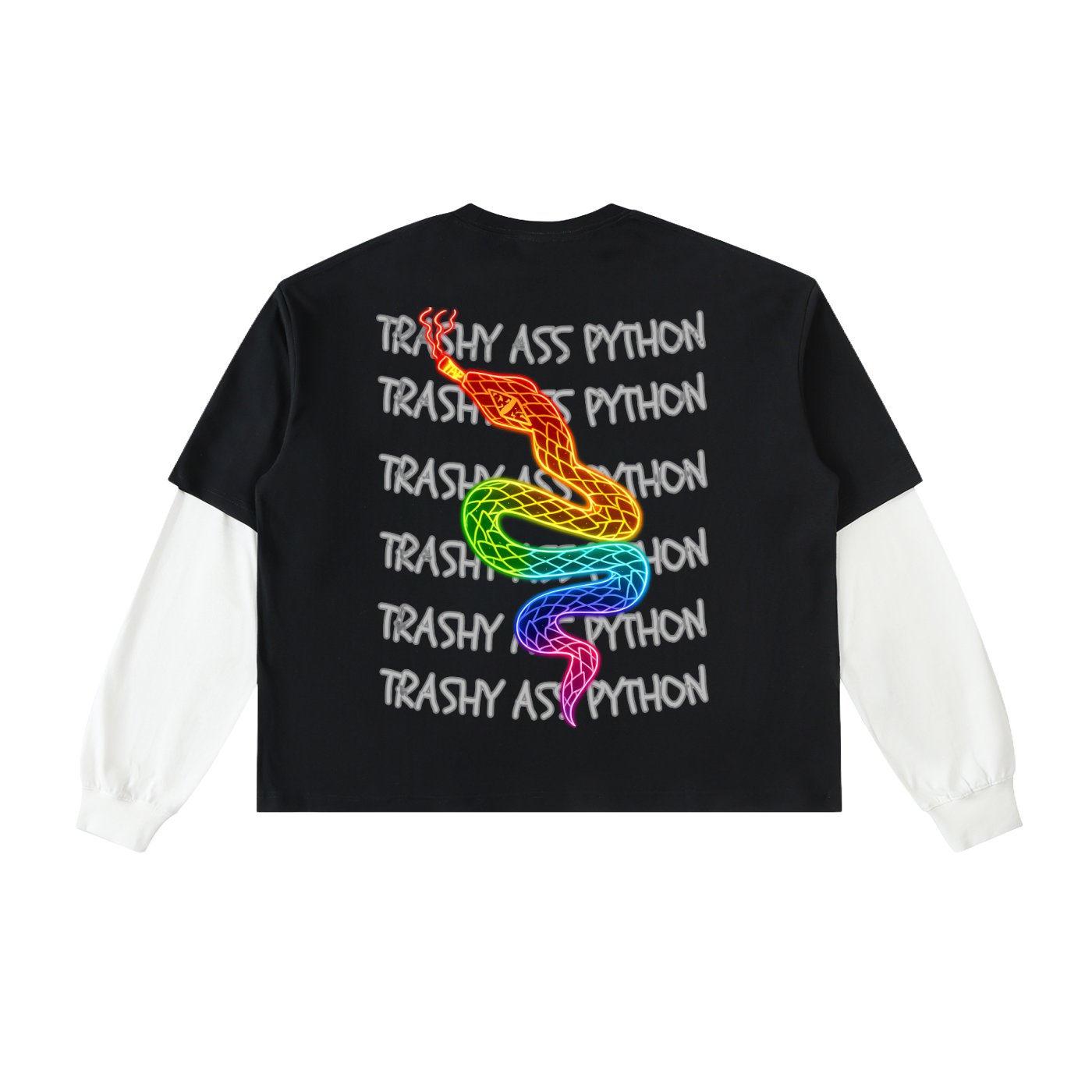 TRASHY ASS PYTHON Layered Contrast Sleeve Cotton T-Shirt