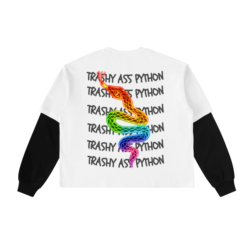 TRASHY ASS PYTHON Layered Contrast Sleeve Cotton T-Shirt