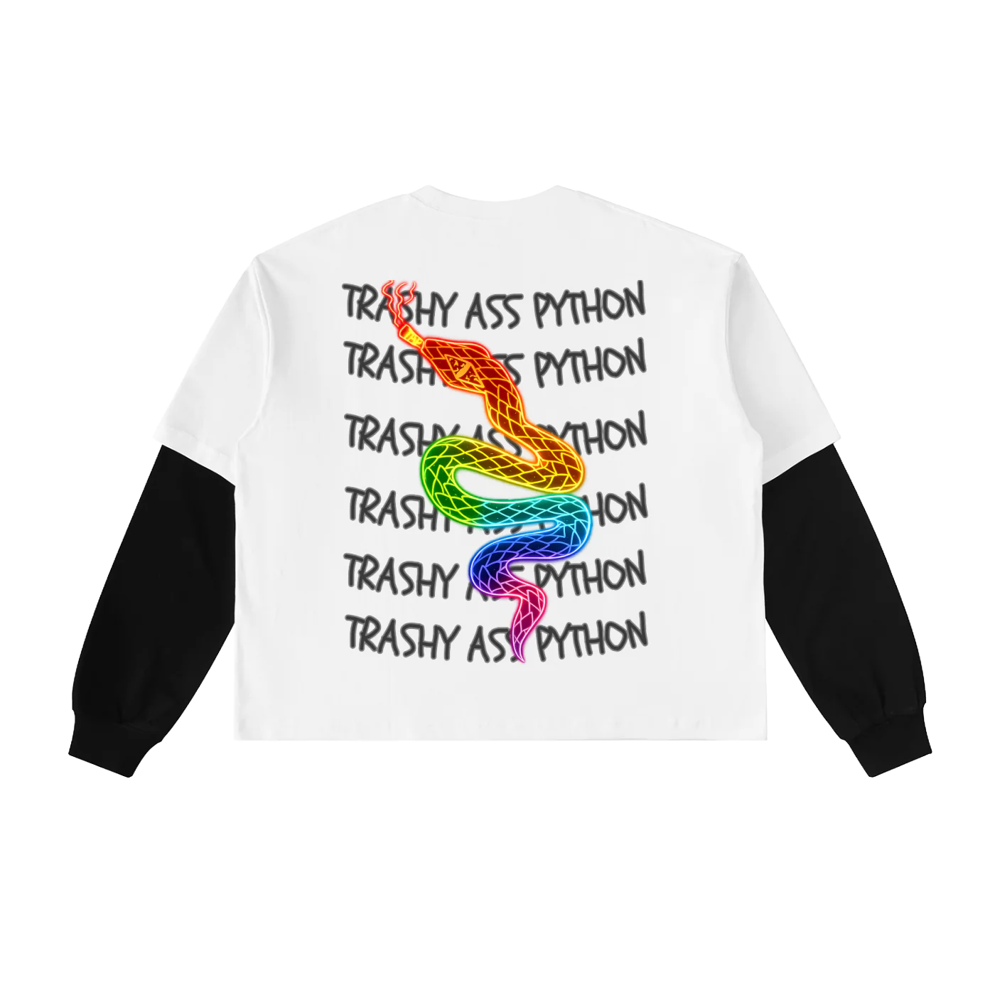 TRASHY ASS PYTHON Layered Contrast Sleeve Cotton T-Shirt